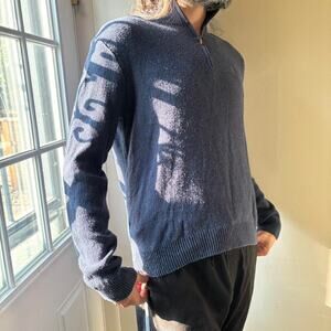Vintage Polo by Ralph Lauren Navy Blue 3/4 Zip Sweater Large Silk Preppy Casual